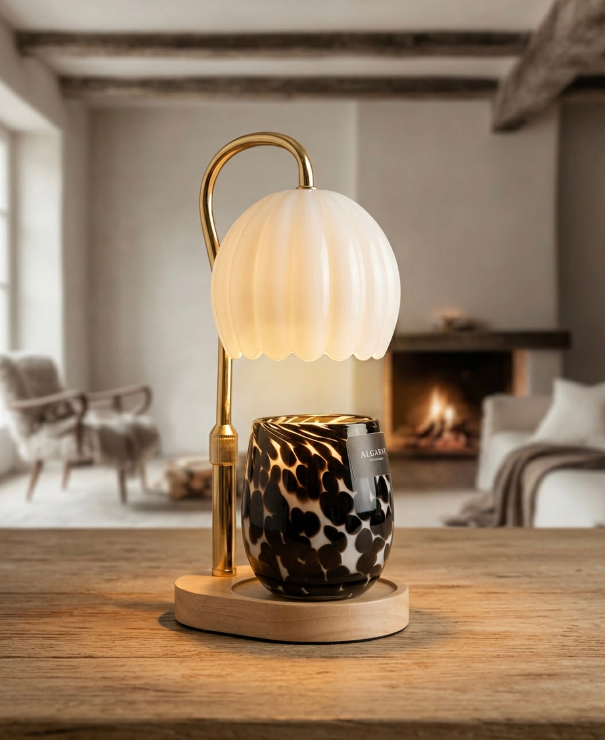 Flameless Candle Warmer | Beige & Gold