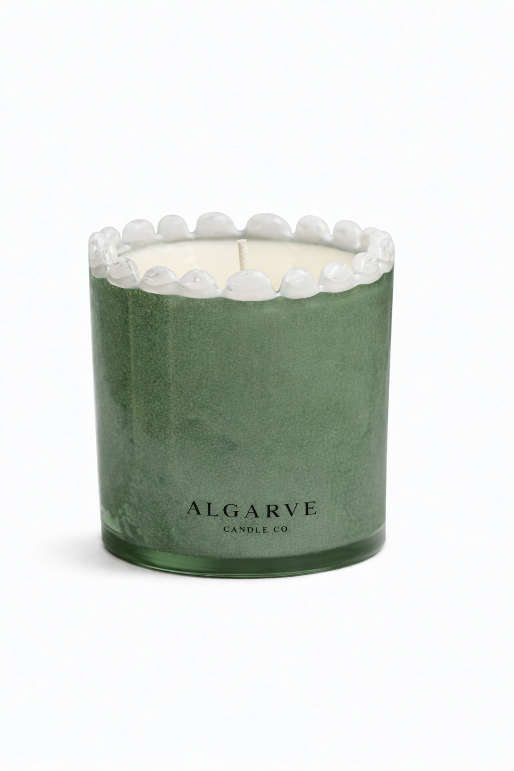 Hand Blown Glass Candle - Green & White