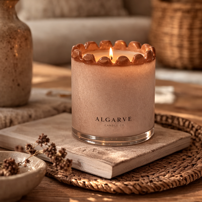 Hand Blown Glass Candle - Beige & Brown