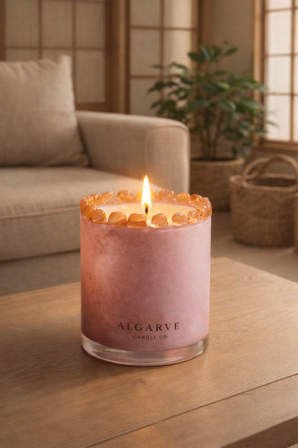 Hand Blown Glass Candle - Purple & Pink