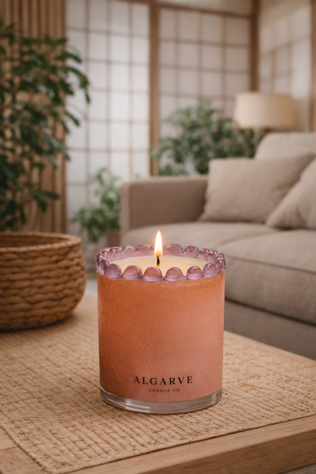 Hand Blown Glass Candle - Peach & Lilac